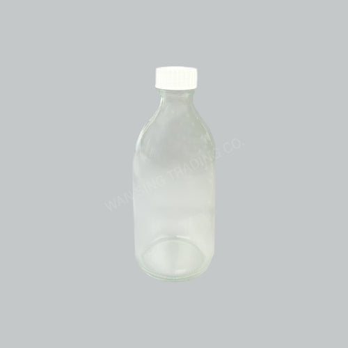 CLEAR GLASS BOTTLE W/WH PLASTIC CAP 300ML 80'S/CTN
