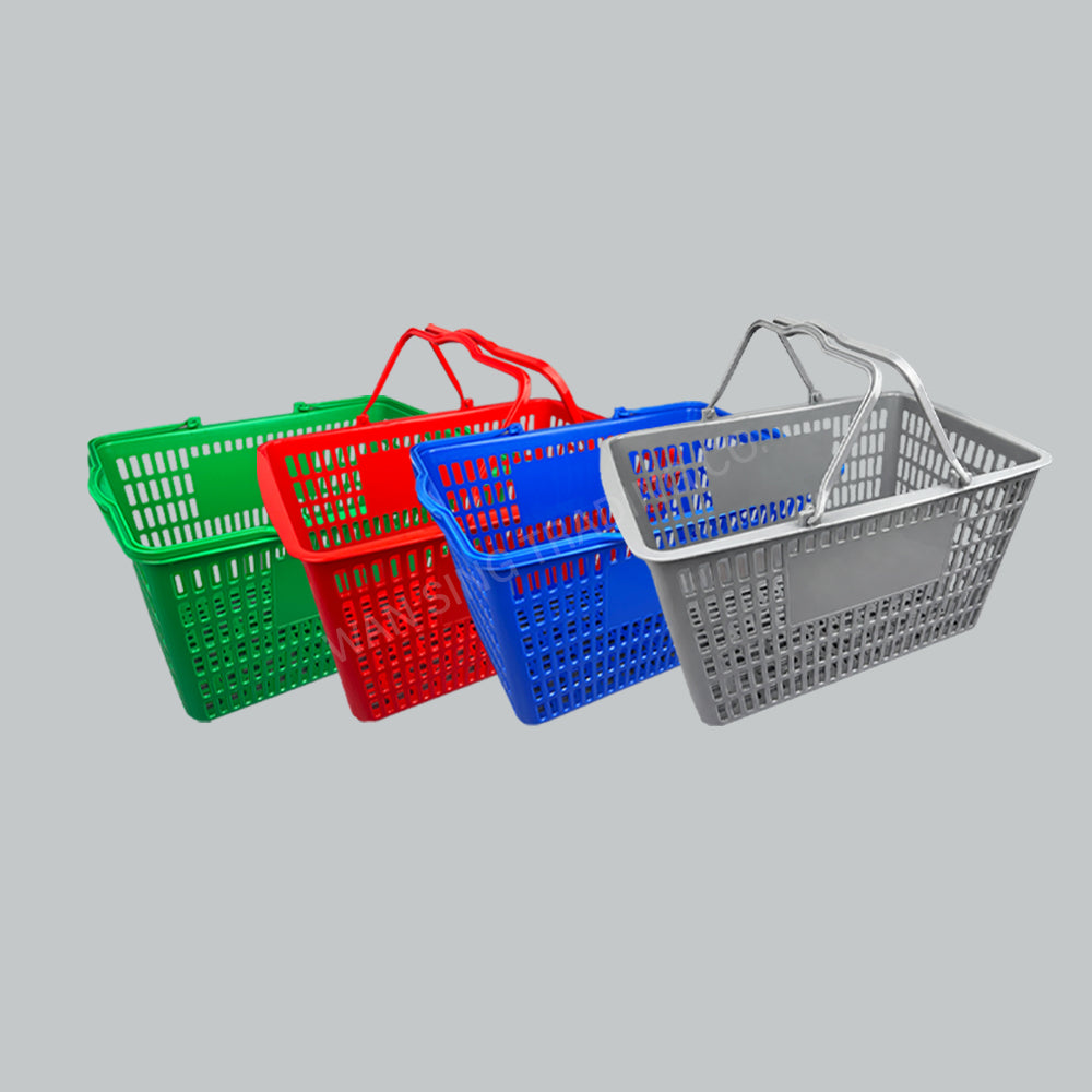 PLASTIC SHOPPING BASKET - GRN/RED/BLU/GRY