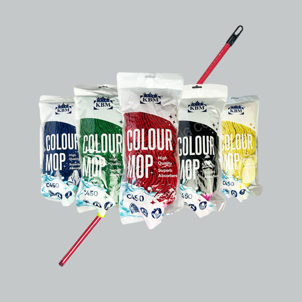 KBM C450 COLOR MOP + WOOD HDL RED/BLU/YLW/BLK/GRN