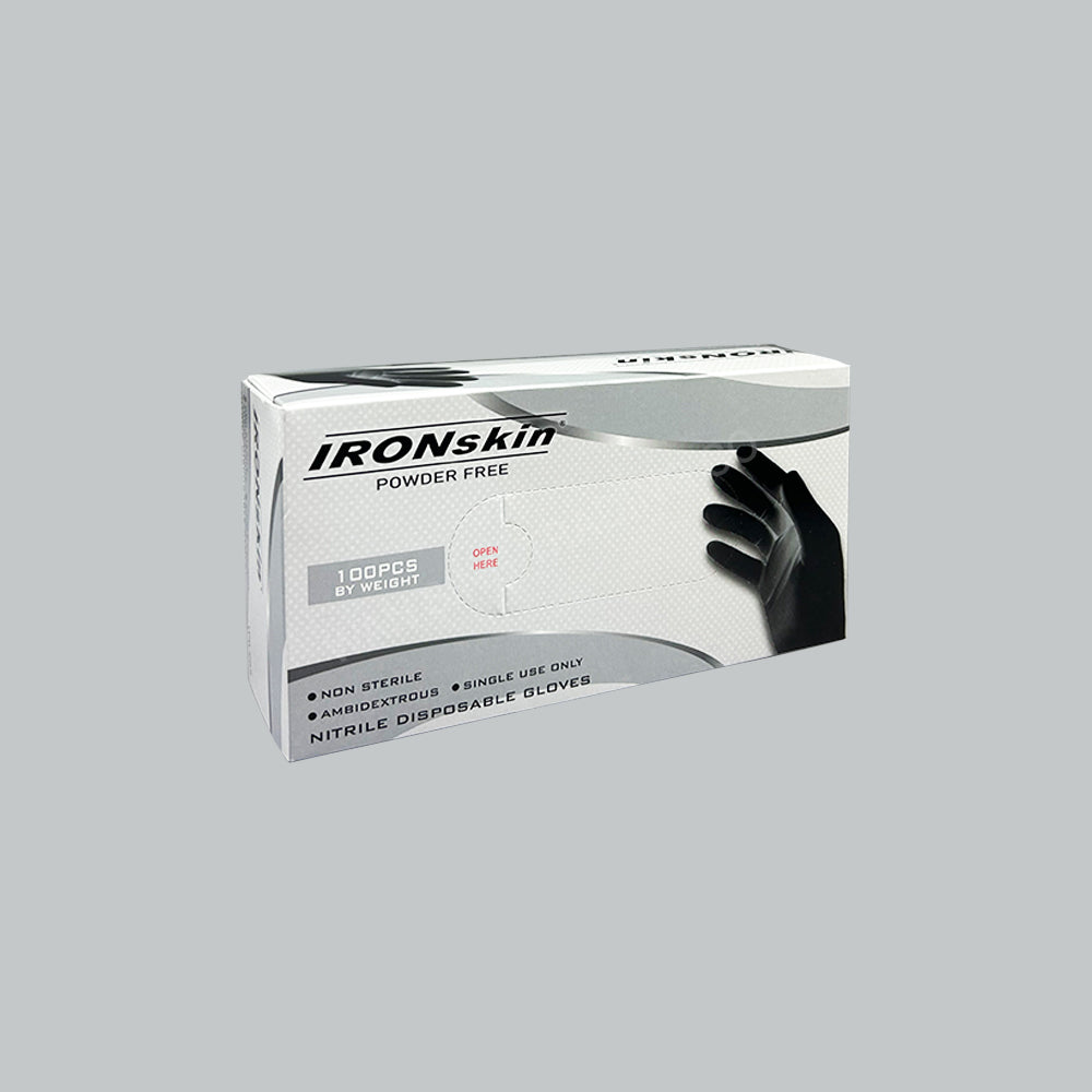 IRON SKIN NITRILE GLOVE POWDER FREE (M) BLK 100'S