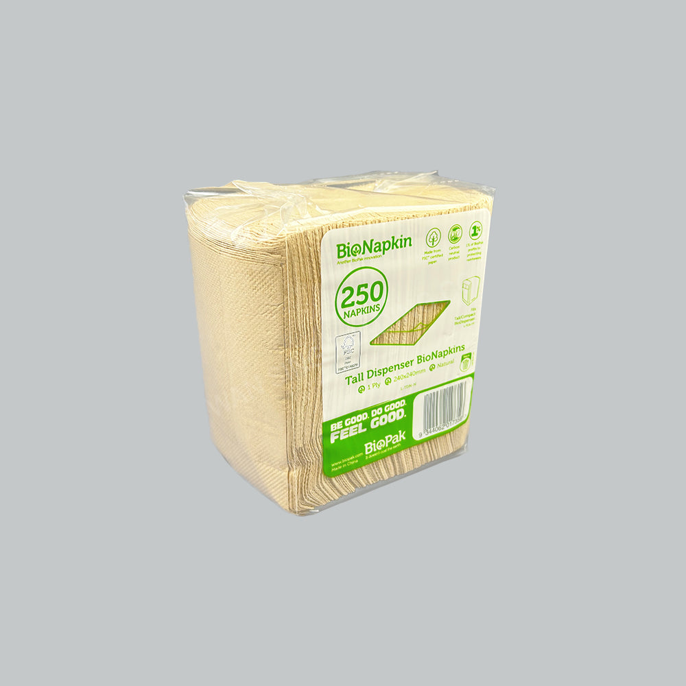 BP TALL BIONAPKIN 24CM 1PLY 250''SX20PKT/CTN