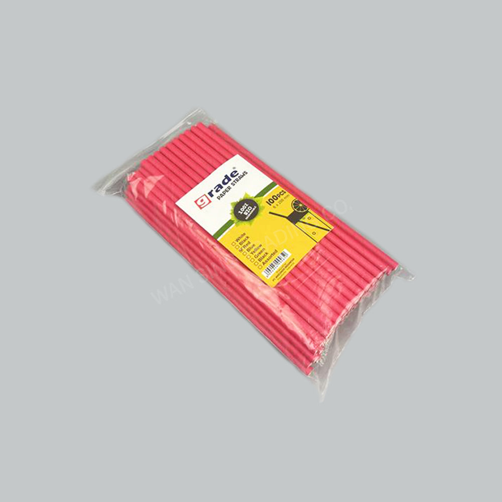 GRADE PAPER STRAW 6X200MM RED 100'S/PKT