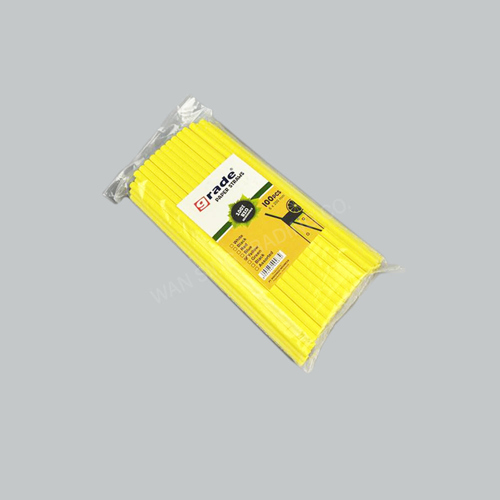 GRADE PAPER STRAW 6X200MM YEL 100'S/PKT