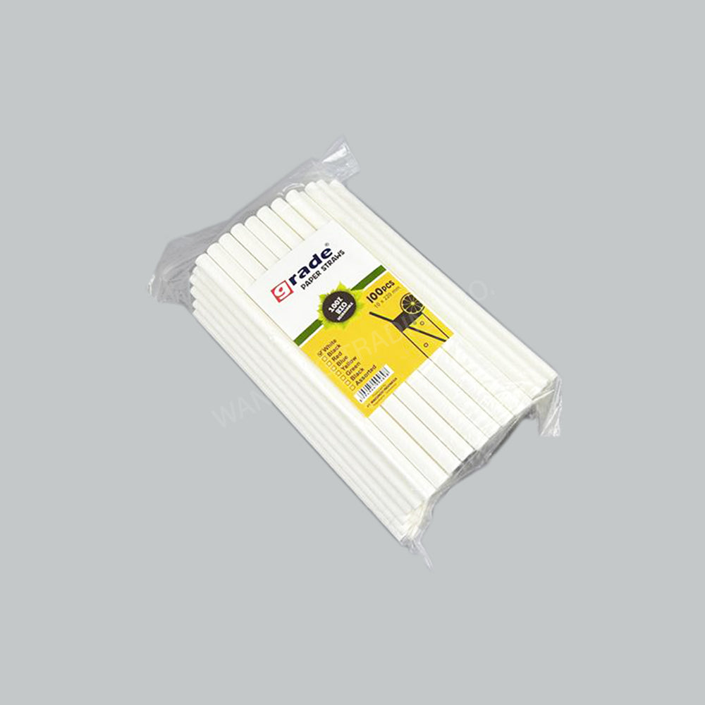 GRADE PAPER STRAW (B.TEA) 10X220MM WHT 100'S/PKT