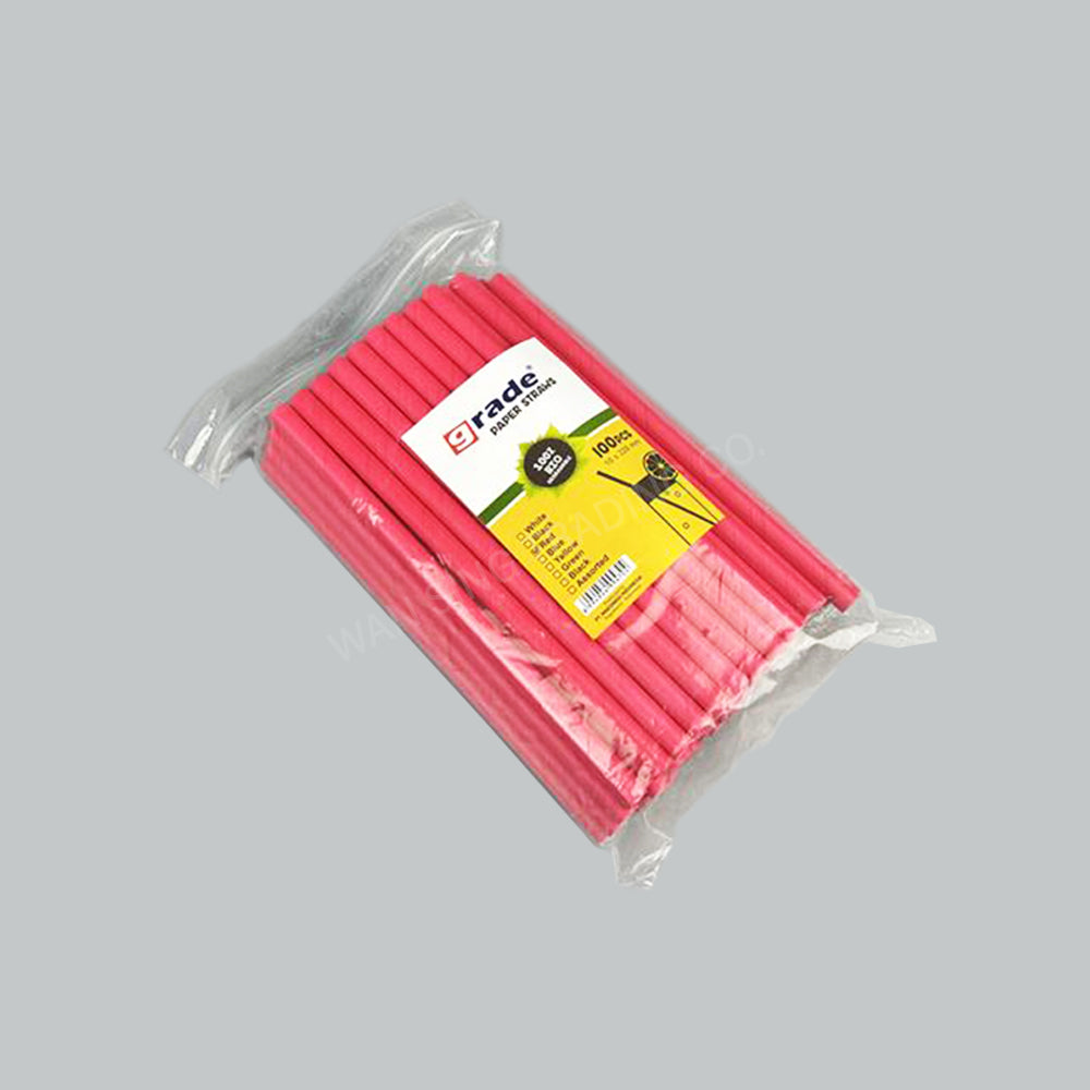 GRADE PAPER STRAW (B.TEA) 10X220MM RED 100'S/PKT