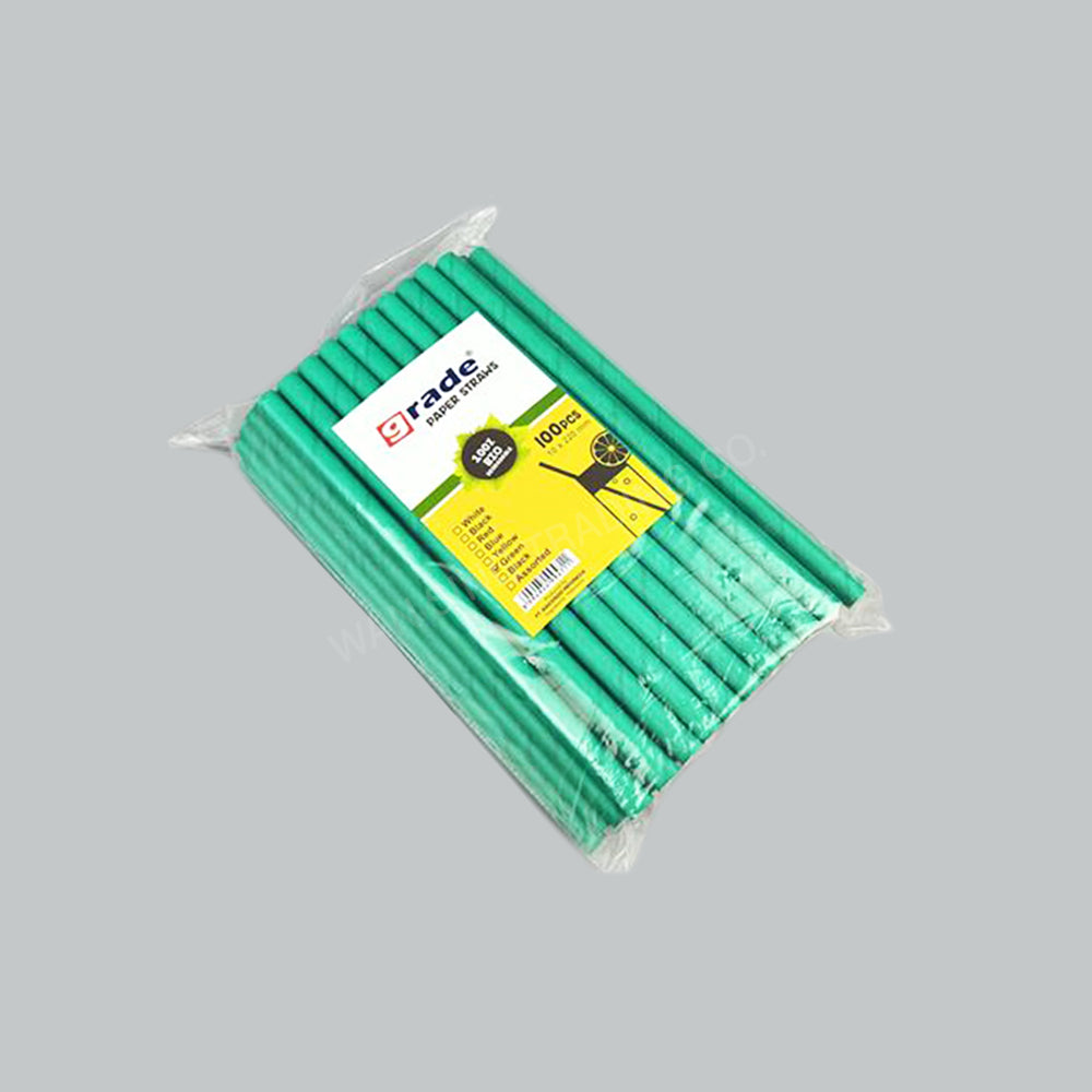 GRADE PAPER STRAW (B.TEA) 10X220MM GRN 100'S/PKT