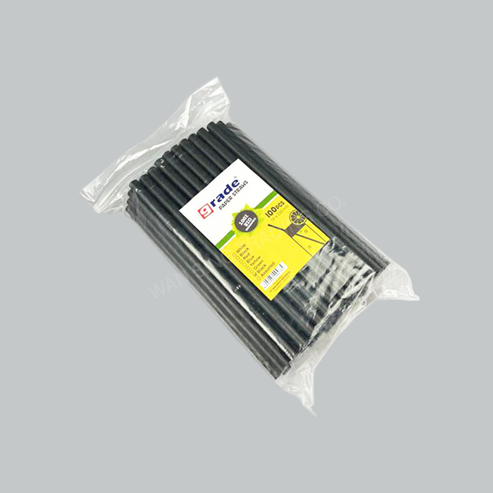 GRADE PAPER STRAW (B.TEA) 10X220MM BLK 100'S/PKT