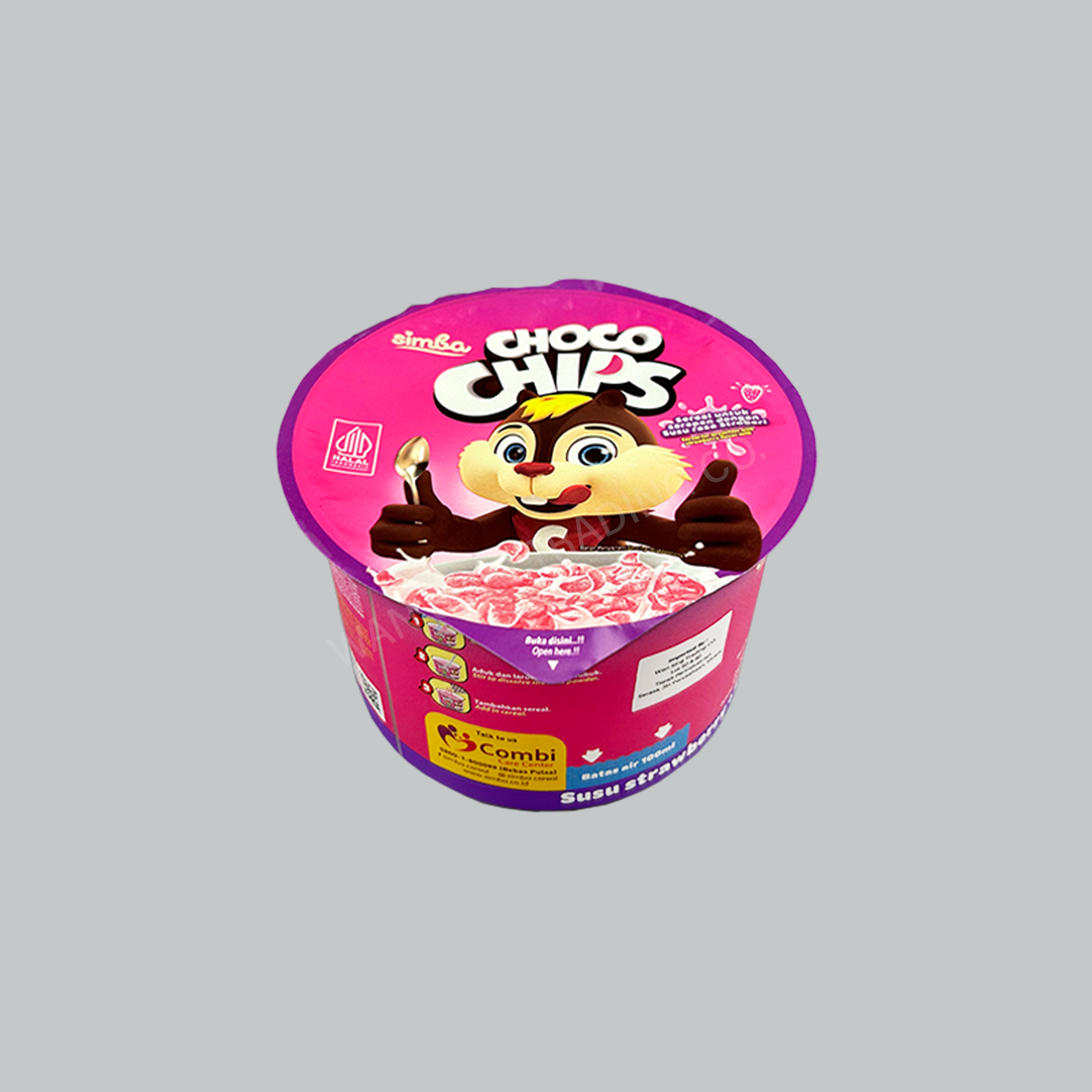 SIMBA CHOCO CHIPS CUP STRAWB. MILK 34G 72PKT/CTN