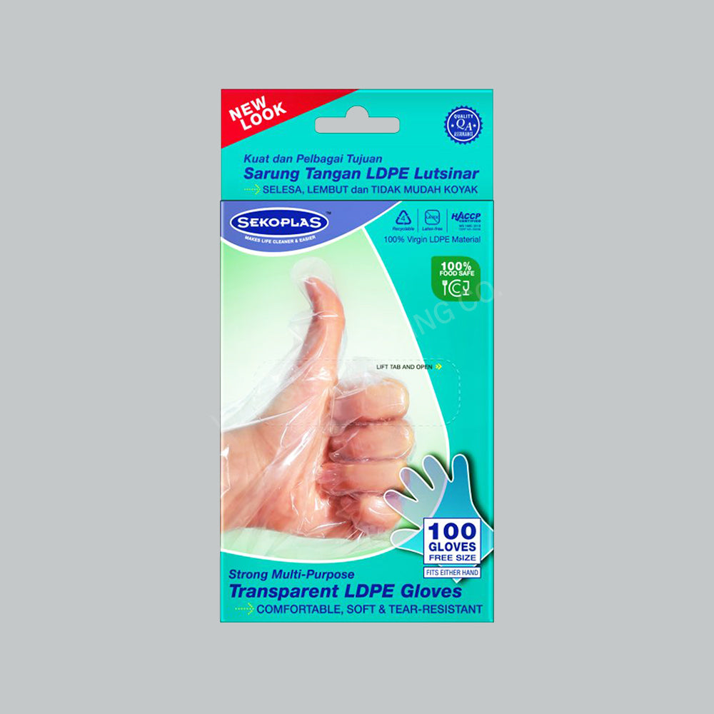 SEKOPLAS LDPE DISPOSABLE GLOVES TRANS 100'S