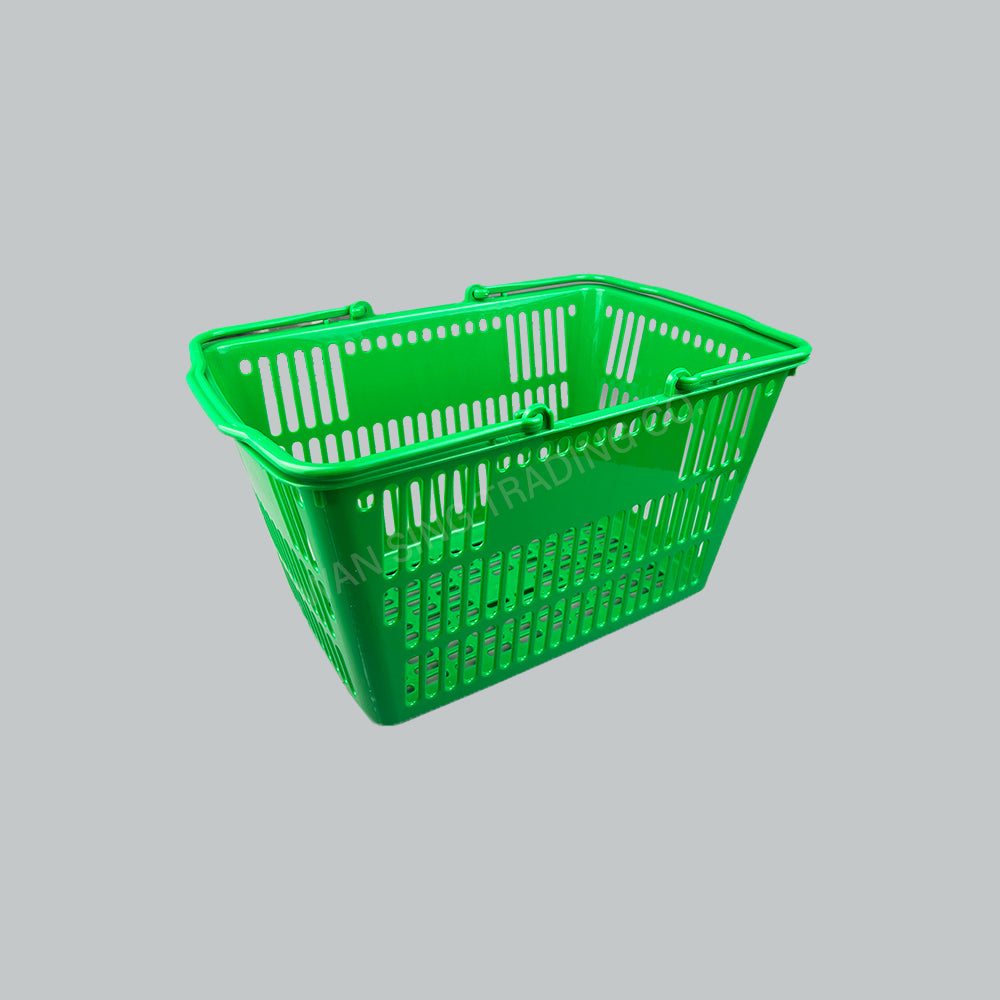 PLASTIC SHOPPING BASKET (S) W/HDL GN